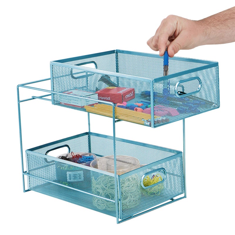 Mind Reader Accessory Organizer, Supply Storage, Makeup, Office, Kitchen, Metal Mesh, 8.25"L x 12.5"W x 12.5"H, Turquoise - Image 3